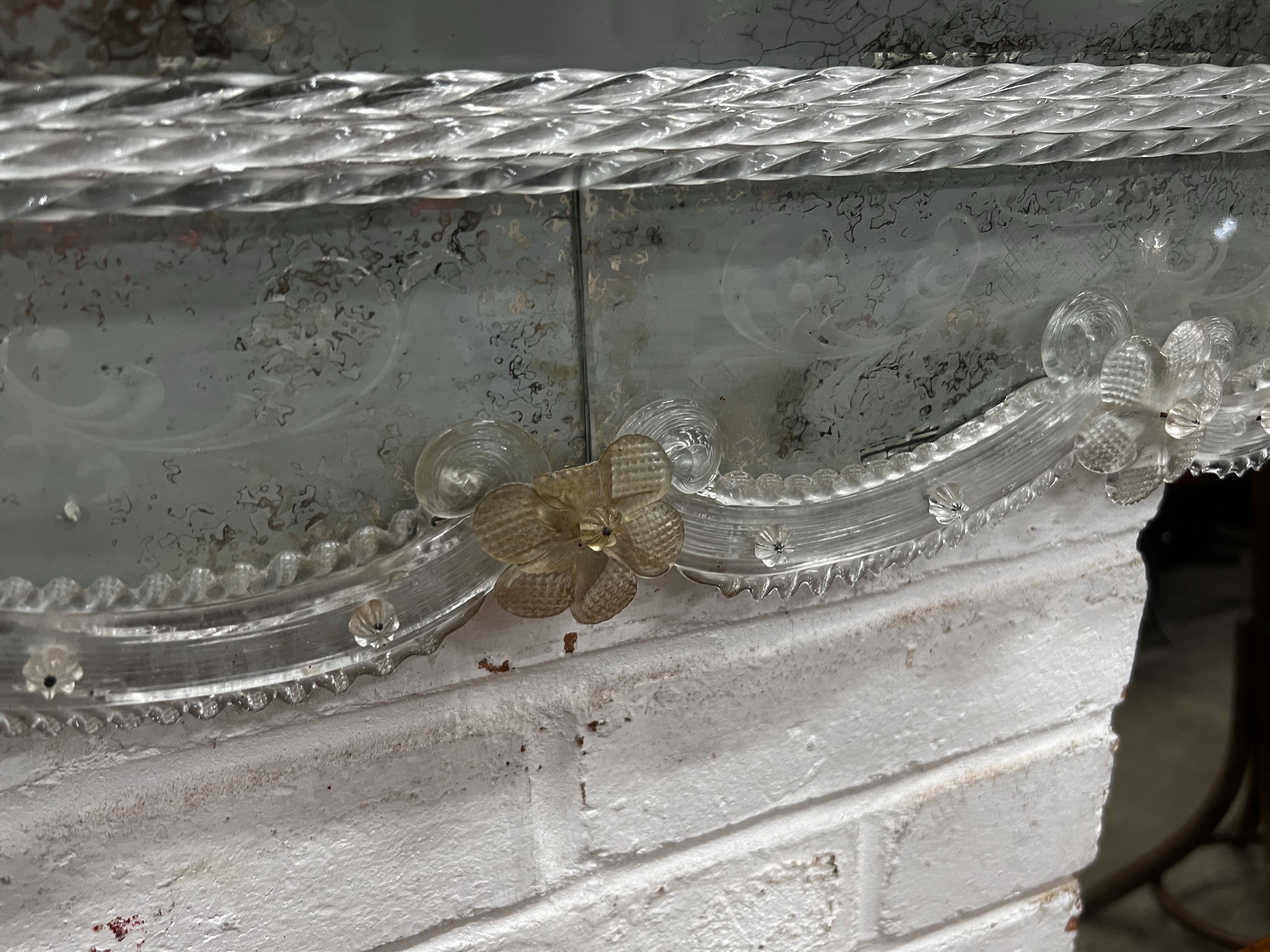 A Venetian engraved glass wall mirror, width 80cm, height 100cm